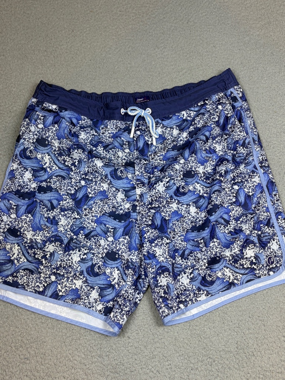 Johnnie O Swim Trunks Mens XL Shorts Blue Drawstring Lined Beach Pool Swimming